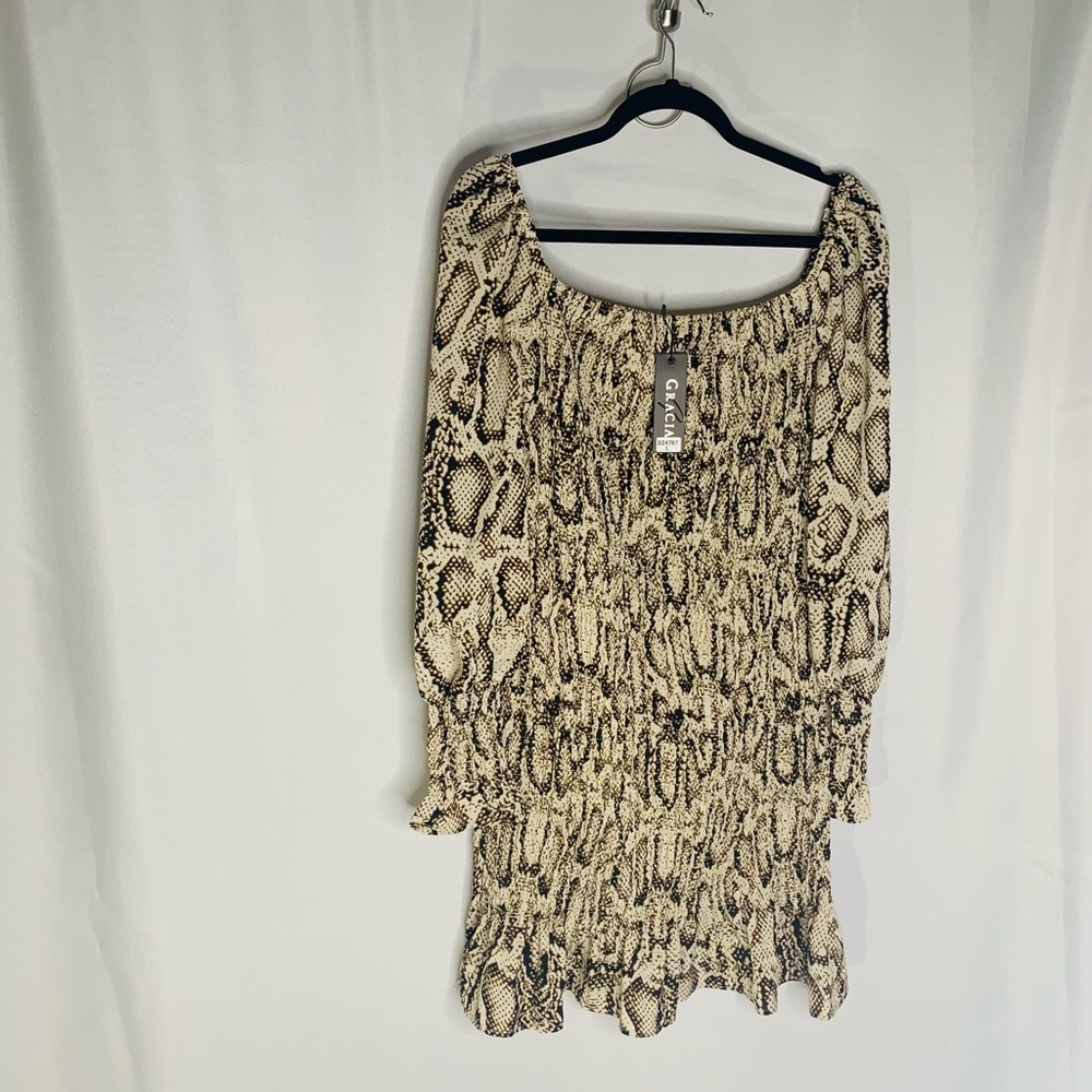 GRACIA Snake Print Smocked Dress